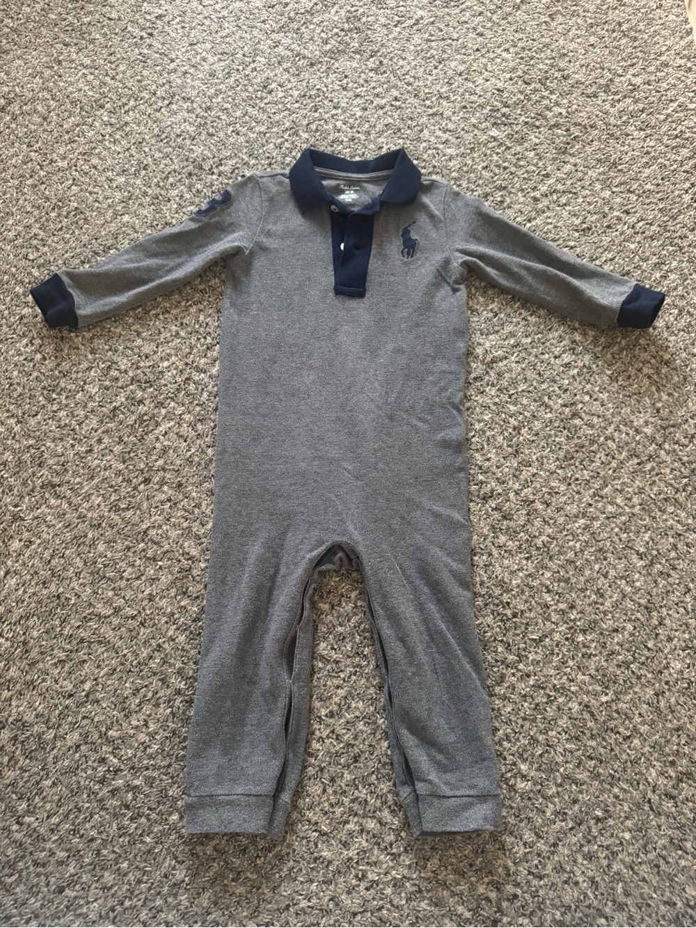 EUC Ralph Lauren Gray and Navy Cotton Polo Coverall